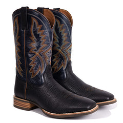 PLT-103606  Men's Embroidered Wide Toe Western Full Grain  Boots