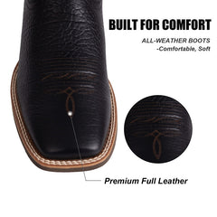 PLT-103606  Men's Embroidered Wide Toe Western Full Grain  Boots