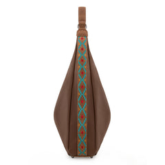 WG233-3027  Wrangler Aztec Embroidered Large Hobo Bag- Brown
