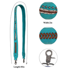 PST-1007  Montana West Western Guitar Style Embroidered Feathers Crossbody Strap