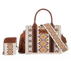 WG2202-8120SW  Wrangler Aztec Small Tote/Crossbody and Card Case Set 2Pc- Coffee