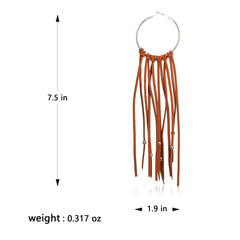 RCE-1090 Rustic Couture's  Bohemian Suede Tassel Hoop Statement Earrings