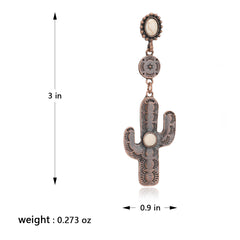 RCE-1055  Rustic Couture's Western Cactus White Stone Dangling Earring