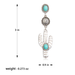 RCE-1044  Rustic Couture's  Western Cactus Turquoise Stone Dangling Earring