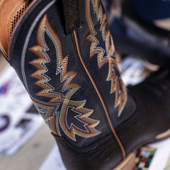 PLT-103606  Men's Embroidered Wide Toe Western Full Grain  Boots