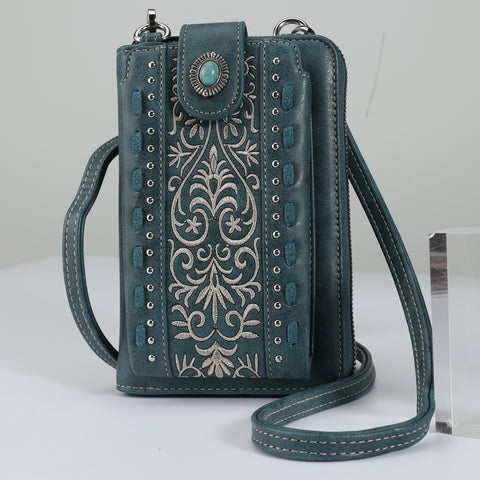 PHD-109 American Bling Embroidered Collection Phone Wallet/Crossbody -Turquoise