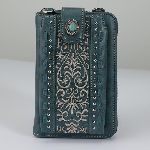 PHD-109 American Bling Embroidered Collection Phone Wallet/Crossbody -Turquoise