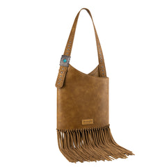 WG61-918  Wrangler Turquoise Stone Concho Fringe Hobo - Tan