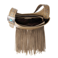 WG61-918  Wrangler Turquoise Stone Concho Fringe Hobo - Tan