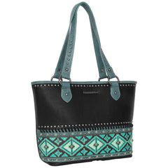 &MW1066G-8317BK Montana West Aztec Tooled Collection Concealed Carry Western Tote With Matching Wallet