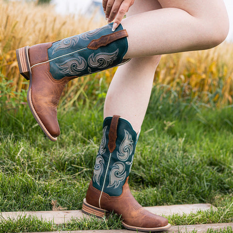 PLT-203610   Western Women's Embroidered Evergreen Cowgirl Full Grain Leather Boots