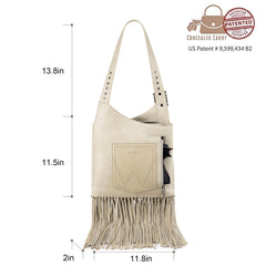 WG61-918  Wrangler Turquoise Stone Concho Fringe Hobo -Beige