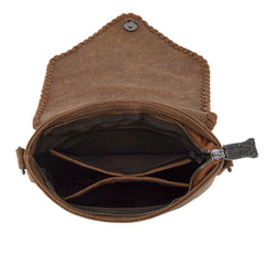TR201-8360 Trinity Ranch Fringe Hair-On Cowhide Crossbody - Brown