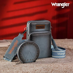 WG117-207 Wrangler Crossbody Cell Phone Purse 3 Zippered Compartment with Coin Pouch- Jean