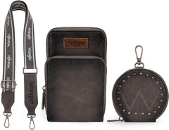 WG117-207 Wrangler Crossbody Cell Phone Purse 3 Zippered Compartment with Coin Pouch - Grey