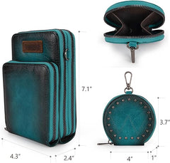 WG117-207 Wrangler Crossbody Cell Phone Purse 3 Zippered Compartment with Coin Pouch- Turquoise