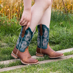 PLT-203610   Western Women's Embroidered Evergreen Cowgirl Full Grain Leather Boots