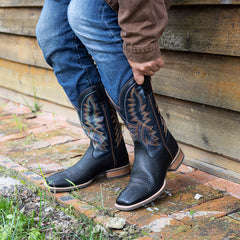 PLT-103606  Men's Embroidered Wide Toe Western Full Grain  Boots