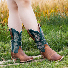 PLT-203610   Western Women's Embroidered Evergreen Cowgirl Full Grain Leather Boots