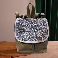 A&A-1041 Montana West Genuine Oily Calf Leather Hand Tooled Collection Backpack