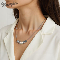 WNS-STL-1119SBG  Wrangler Natural Stone Silver Engraved Necklace -Beige
