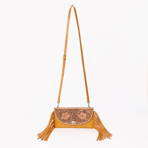 A&A-845A  Montana West Hand Tooled Leather Oil Calf Fringe Crossbody