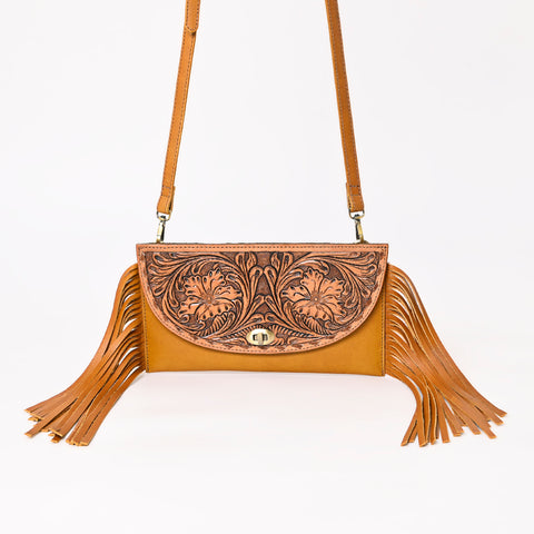 A&A-845A  Montana West Hand Tooled Leather Oil Calf Fringe Crossbody