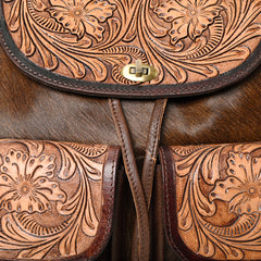 A&A-873  Montana West Genuine Hair-On Cowhide Leather Hand Tooled Collection Backpack