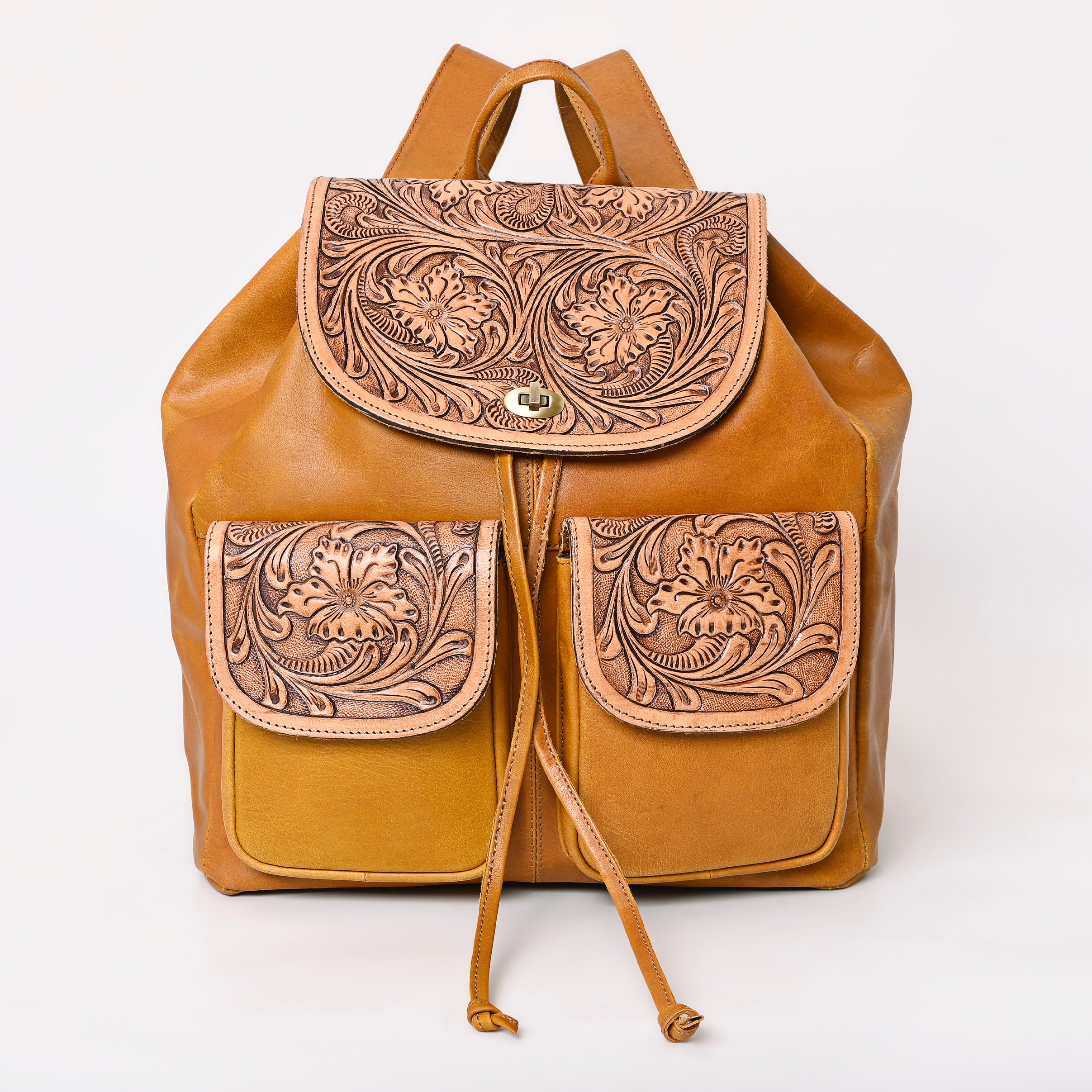 Leather Bag Hand Tooled Leather Backpack Hand-Tooled Leather