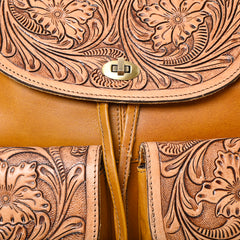 A&A-875  Montana West Genuine Oily Calf Leather Hand Tooled Collection Backpack