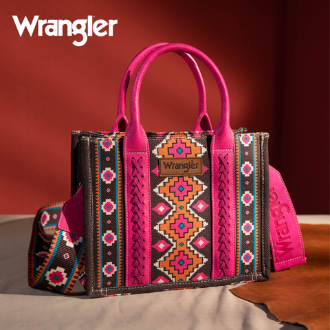 WG2203-8120S  Wrangler Southwestern  Print Small Canvas Tote/Crossbody -  Hot Pink