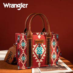 WG2203-8120S  Wrangler Southwestern  Print Small Canvas Tote/Crossbody -Burgundy