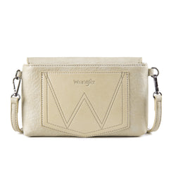 WG61-181  Wrangler Turquoise Stone Concho Fringe Clutch/Crossbody - Beige