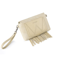 WG61-181  Wrangler Turquoise Stone Concho Fringe Clutch/Crossbody - Beige