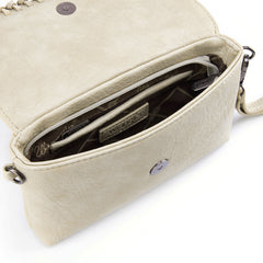 WG61-181  Wrangler Turquoise Stone Concho Fringe Clutch/Crossbody - Beige