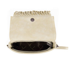 WG61-181  Wrangler Turquoise Stone Concho Fringe Clutch/Crossbody - Beige