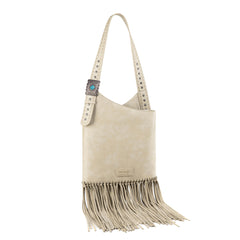 WG61-918  Wrangler Turquoise Stone Concho Fringe Hobo -Beige
