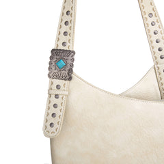 WG61-918  Wrangler Turquoise Stone Concho Fringe Hobo -Beige