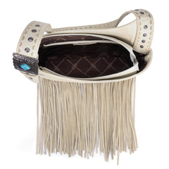 WG61-918  Wrangler Turquoise Stone Concho Fringe Hobo -Beige