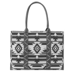 WG2203-8119 Wrangler Southwestern Pattern Dual Sided Print Canvas Wide Tote Black