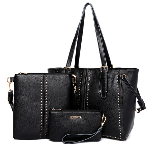 MWC3-1002  Montana West 3PCs Set Tote/Crossbody/Wallet - Black