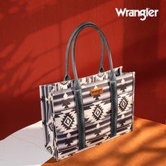 WG2203-8119 Wrangler Southwestern Pattern Dual Sided Print Canvas Wide Tote Black
