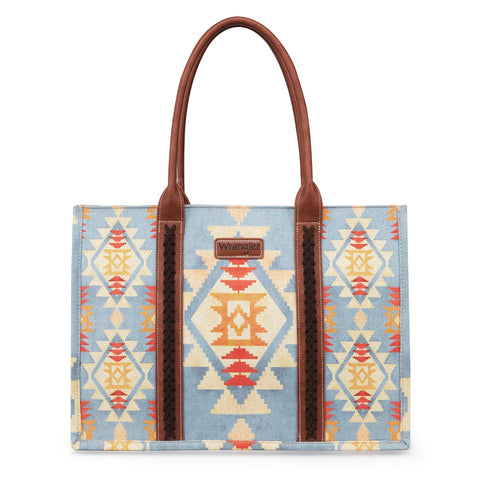 WG2202-8119    Wrangler Southwestern Pattern Dual Sided Print  Canvas Wide Tote - Brown