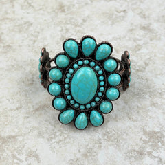 BR211230-02  Natural Stone Concho Cuff Bracelet