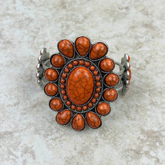 BR211230-02  Natural Stone Concho Cuff Bracelet