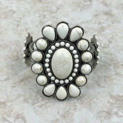 BR211230-02  Natural Stone Concho Cuff Bracelet