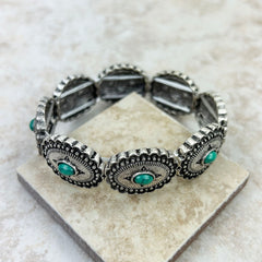 BR230430-01 Southwest Style Silver Natural Stone Concho Stretch Bracelet