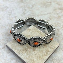 BR230430-01 Southwest Style Silver Natural Stone Concho Stretch Bracelet
