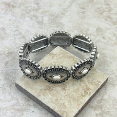 BR230430-01 Southwest Style Silver Natural Stone Concho Stretch Bracelet