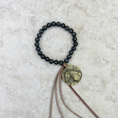 BRS230528-08-09   Jasper Bracelet with Tassel and Metal Horse Head Pendent